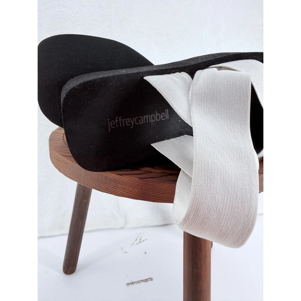 Jeffrey Campbell White Elastic Strap Black Platform Flatform Sandals 6 Cyber Y2K